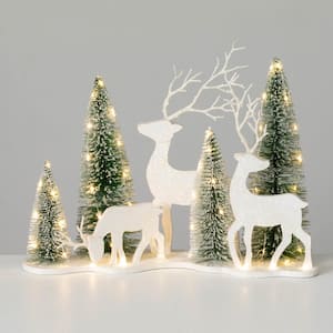 15 in. Christmas LED Bottlebrush Trees and Deer