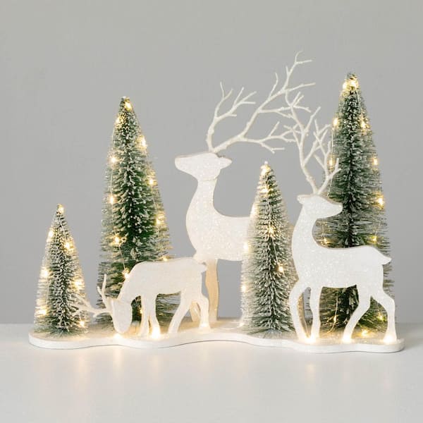 SULLIVANS 15 in. Christmas LED Bottlebrush Trees and Deer