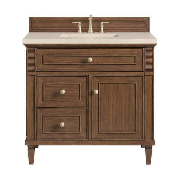 Lorelai 36.0 in. W x 23.5 in. D x 34.06 in. H Single Bathroom Vanity in Mid-Century Walnut & Eternal Marfil Quartz Top