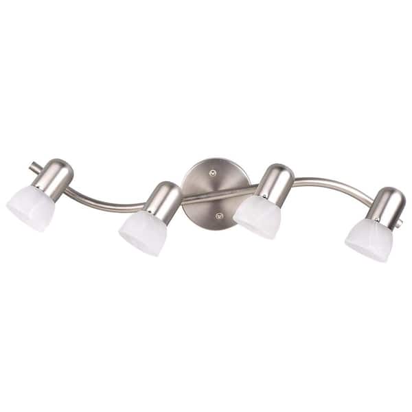 CANARM Jasper 27 in. 4-Light Brushed Pewter Track Lighting Fixture with Alabaster Glass Shades