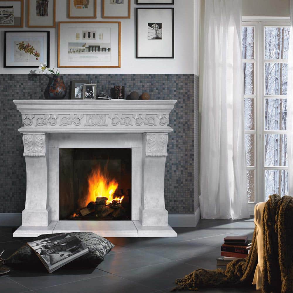 Ivory Sand Cast Stone Fireplace Mantel with Classic Design