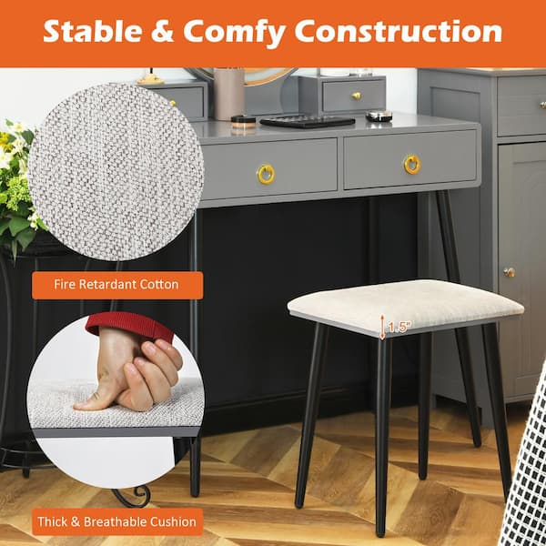 Costway Gray Armoire Vanity Makeup Dressing Table Stool Set 3-Color ighted Mirror W/Drawers 31'' x 16'' x 51.5'' (L x W x H) K0L-10N04-A9U1-GR