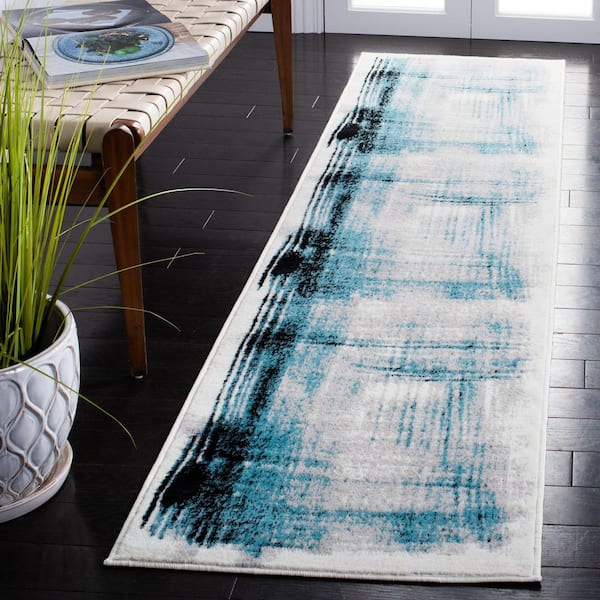 Skyler 2 ft. x 8 ft. Ivory/Teal Distressed Overdyed Runner Rug