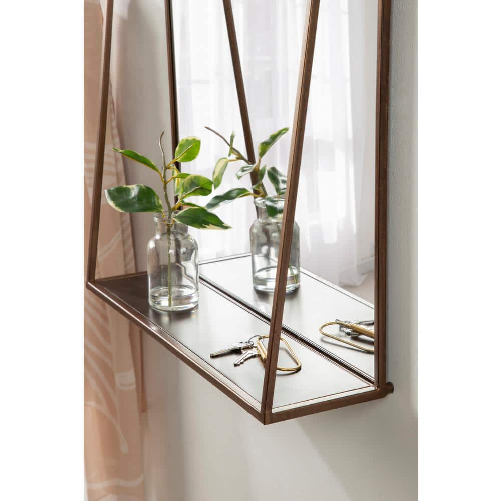 Bronze Rectangular Metal Framed Vanity Mirror with Shelf