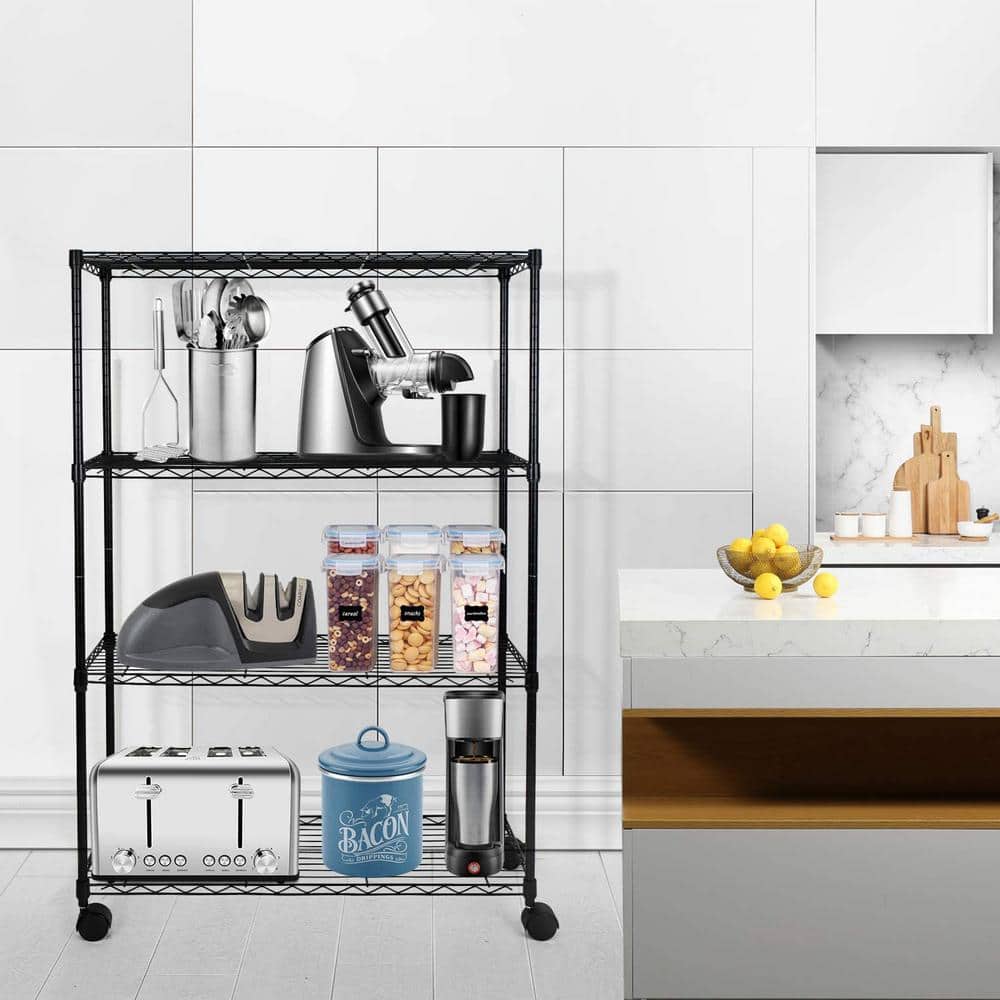 36-Inch Black Metal 4-Tier Heavy Duty Storage Shelving Unit