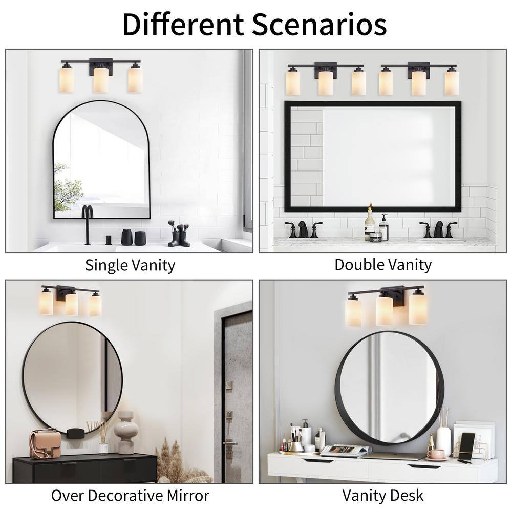 Black 3-Light Dimmable Cylinder Vanity Light with Frosted Glass