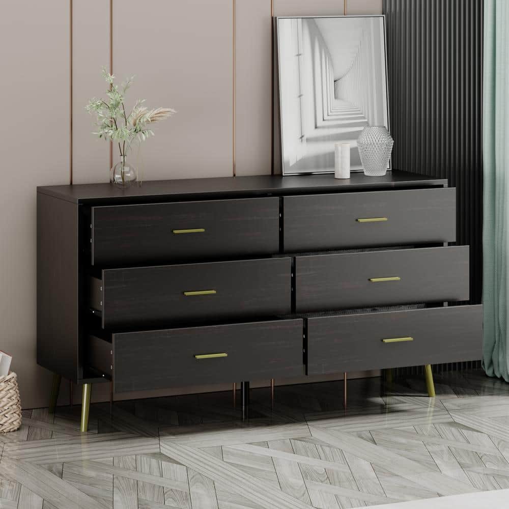 FUFU&GAGA Black 6-Drawers 47.2 in. W Wood Chest of Drawer Accent