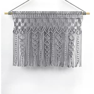 Boho Macrame Textured Cotton Valance/Kitchen Curtain/Wall Decor Single Gray 40X30
