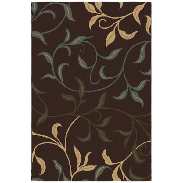 Ottomanson Basics Collection Non-Slip Rubberback Leaves Design 5x7 ...