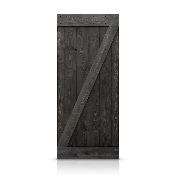 CALHOME 24 in. x 84 in. Distressed Z Series Charcoal Black Solid Knotty Pine Wood Interior Sliding Barn Door Slab