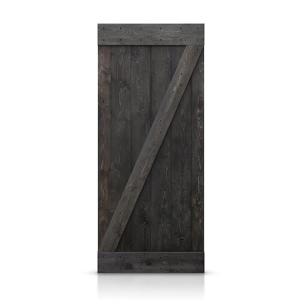CALHOME 30 in. x 84 in. Distressed Z Series Charcoal Black Solid Knotty Pine Wood Interior Sliding Barn Door Slab