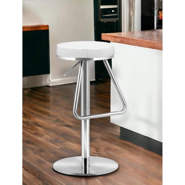 HomeRoots 31.1 in. White Backless Metal Bar Chair with Upholstery Seat