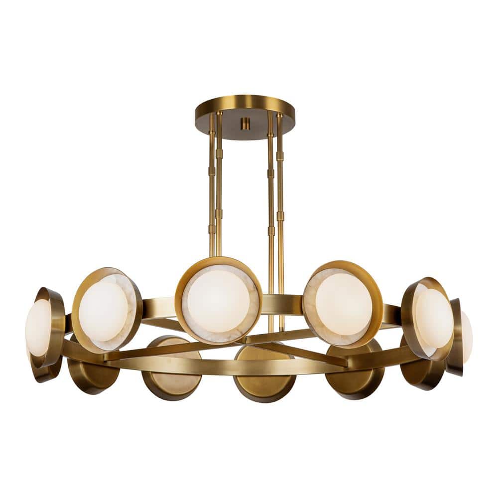 Alonso Vintage Brass 12-Light LED Wagon Wheel Chandelier