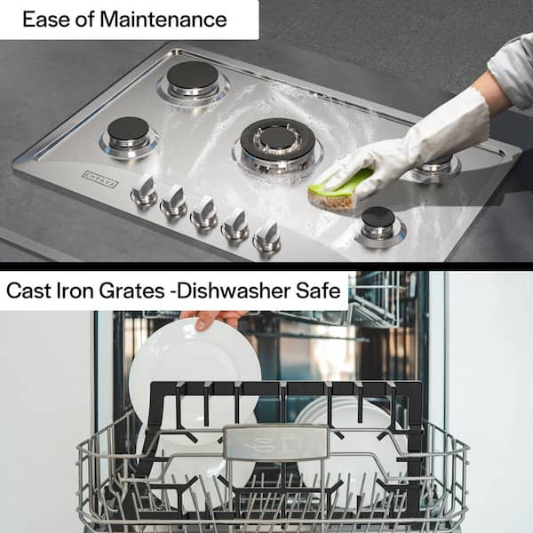 30 in. Gas Stove Cooktop with 5 Sealed Italy Sabaf Burners in Stainless Steel