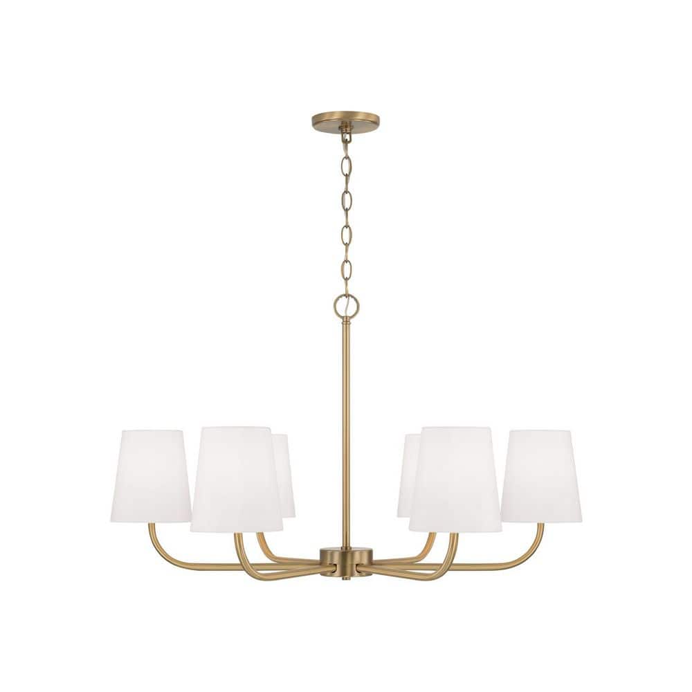 Brody 6-Light Aged Brass Chandelier with White Fabric Stay-Straight Shades with No Bulbs Included price history on PriceWatchPro