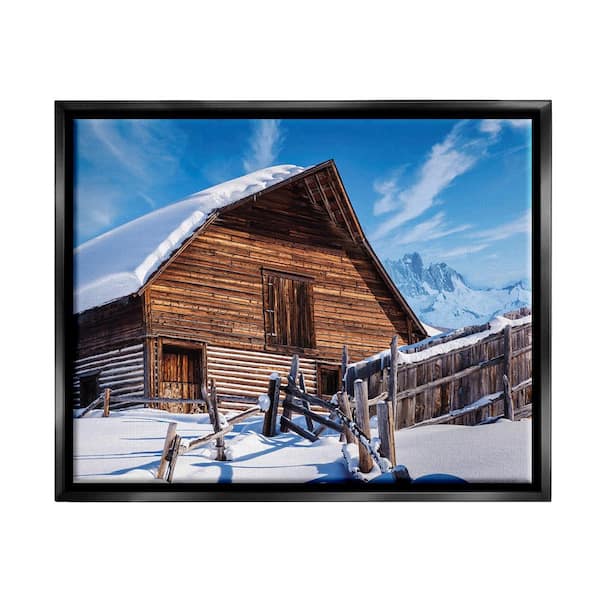 Stupell Industries Winter Log Cabin Photography by Beth Sheriden 1-Piece Floater Frame Graphic Print Architecture Art Print 21 in. x 17 in.