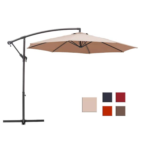 CASAINC 10 ft. Hanging Patio Cantilever Umbrella with Cross Base in Beige
