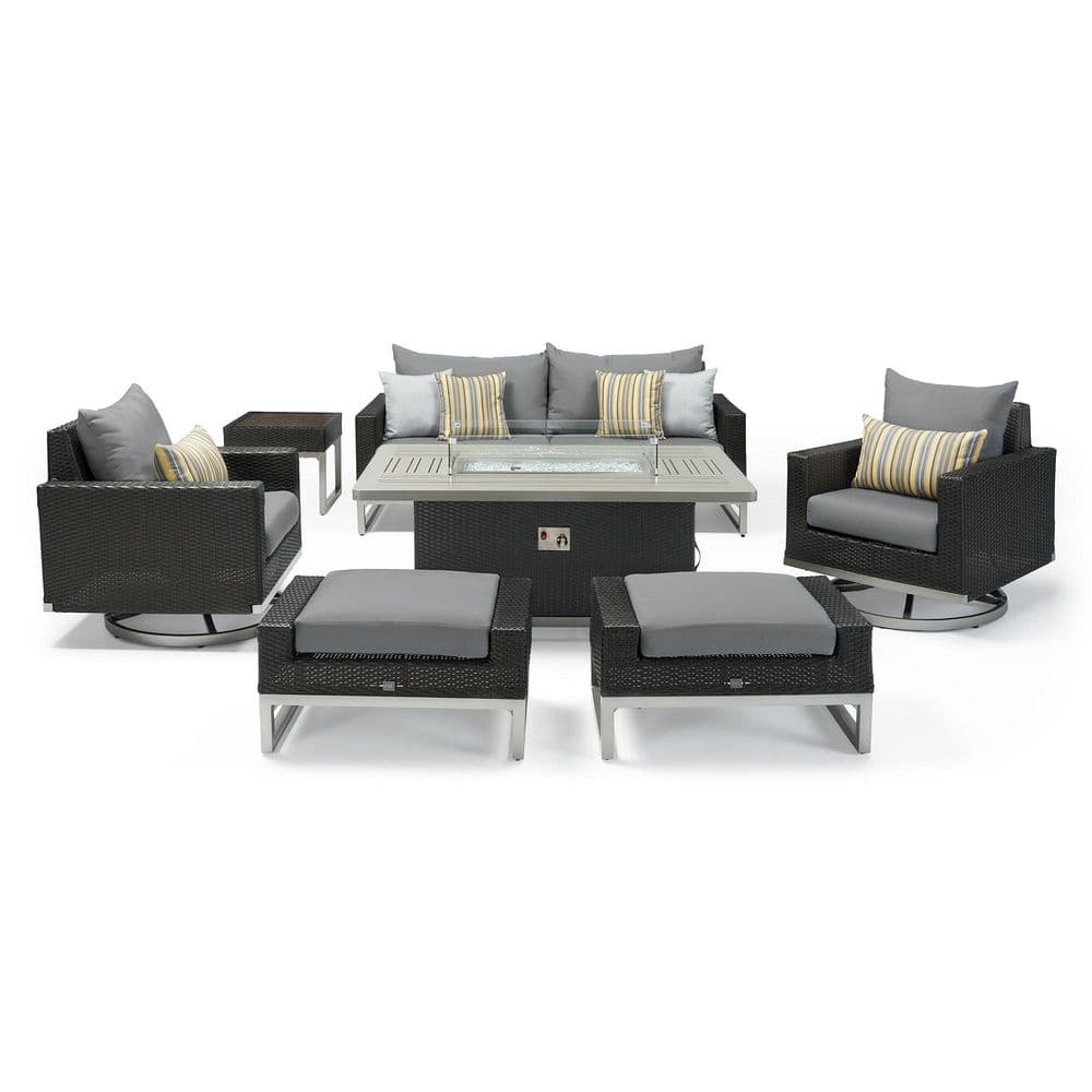 Milo Espresso 7-Piece Wicker Patio Motion Fire Pit Set with Sunbrella Charcoal Gray Cushions price history on PriceWatchPro