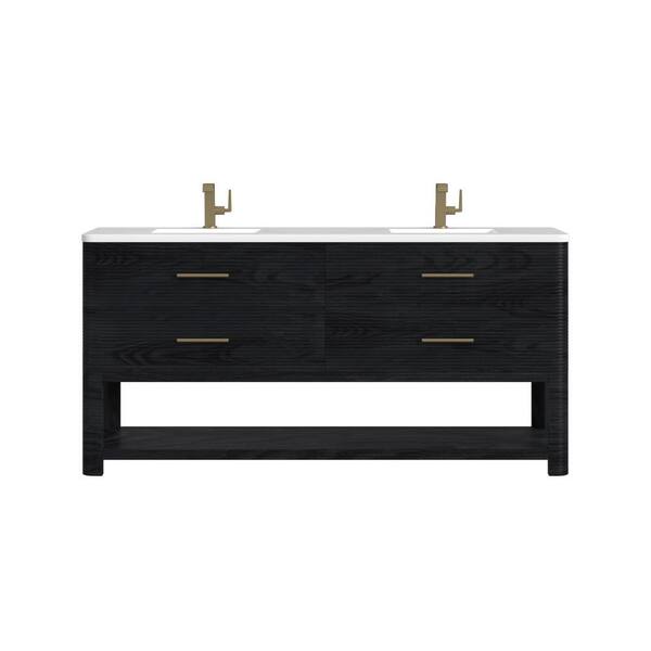 James Martin Vanities Lucian 72.0 in. W x 21.5 in. D x 36 in. H Double Bathroom Vanity in Carbon Oak with White Zeus Silestone Quartz Top