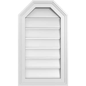 14 in. x 24 in. Octagonal Top Surface Mount PVC Gable Vent: Functional with Brickmould Frame