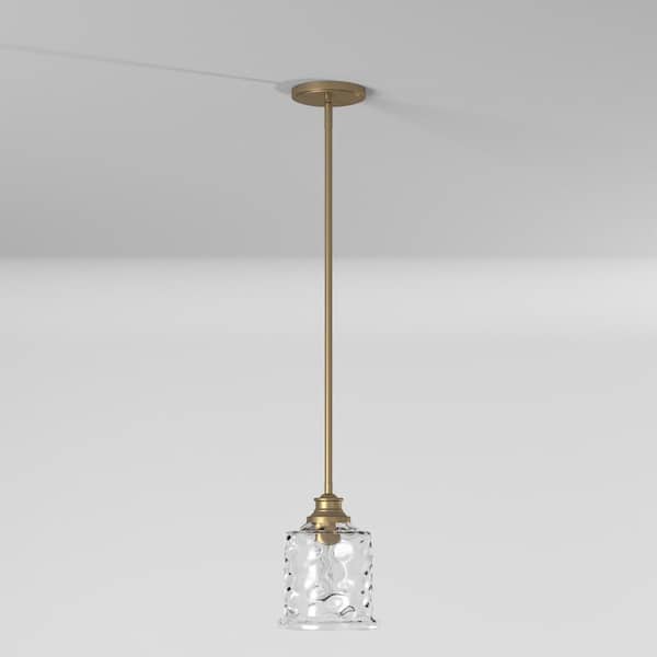 Drake 60-Watt 1-Light Brushed Gold Mini-Pendant with Clear Hammered Glass  Shade