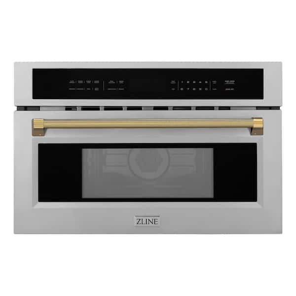 Autograph Edition 30 in. 1.6 cu ft. Built-In Microwave Oven in Stainless Steel & Polished Gold Helix Handle