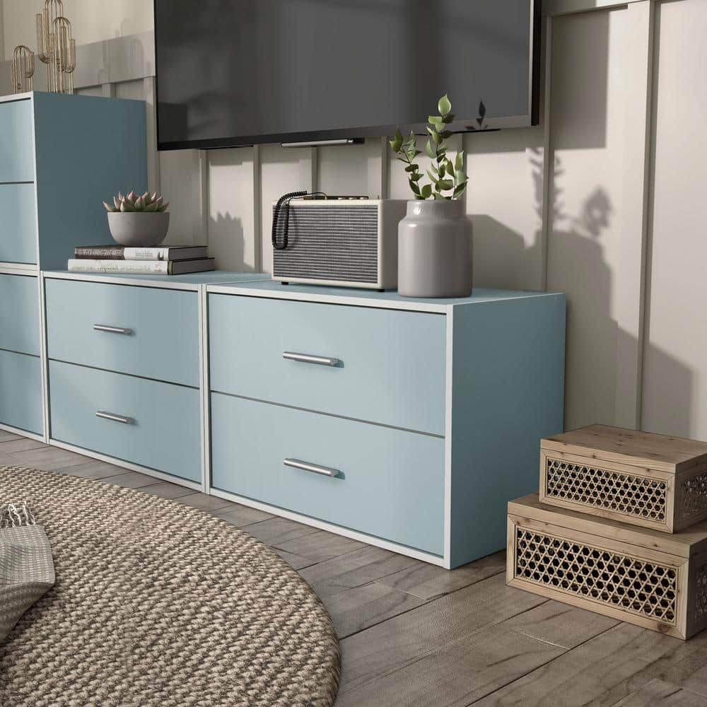 Light Blue Stackable 2-Drawer Kids Storage Cabinet