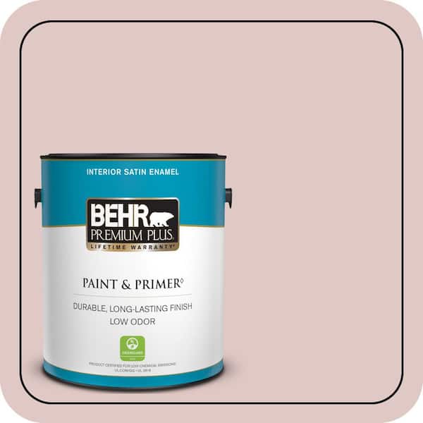 BEHR PREMIUM PLUS 1 gal. #160E-2 Pink Water Satin Enamel Low Odor Interior Paint & Primer