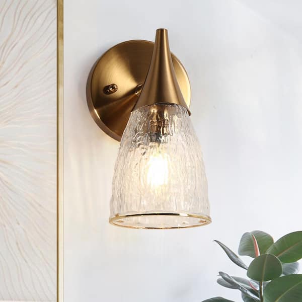 LNC Modern 8.7 in. 1-Light Plated Brass Wall Sconce with Clear Water Glass Shades