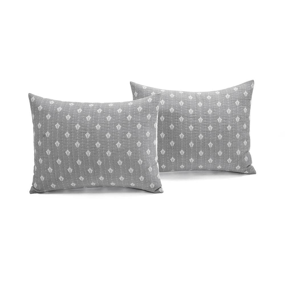 Gray and Off-White Reversible Cotton Full Quilt Set