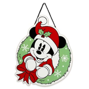 Mickey Mouse Wreath Christmas Hanging Wood Decorative Sign