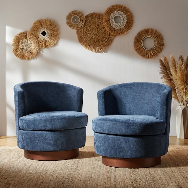 JAYDEN CREATION Arwah Navy Polyester Cushioned Barrel Chair Set of 2 with Swivel