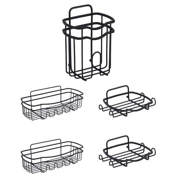 5 Piece Adhesive Shower Caddy Organizer in Matte Black