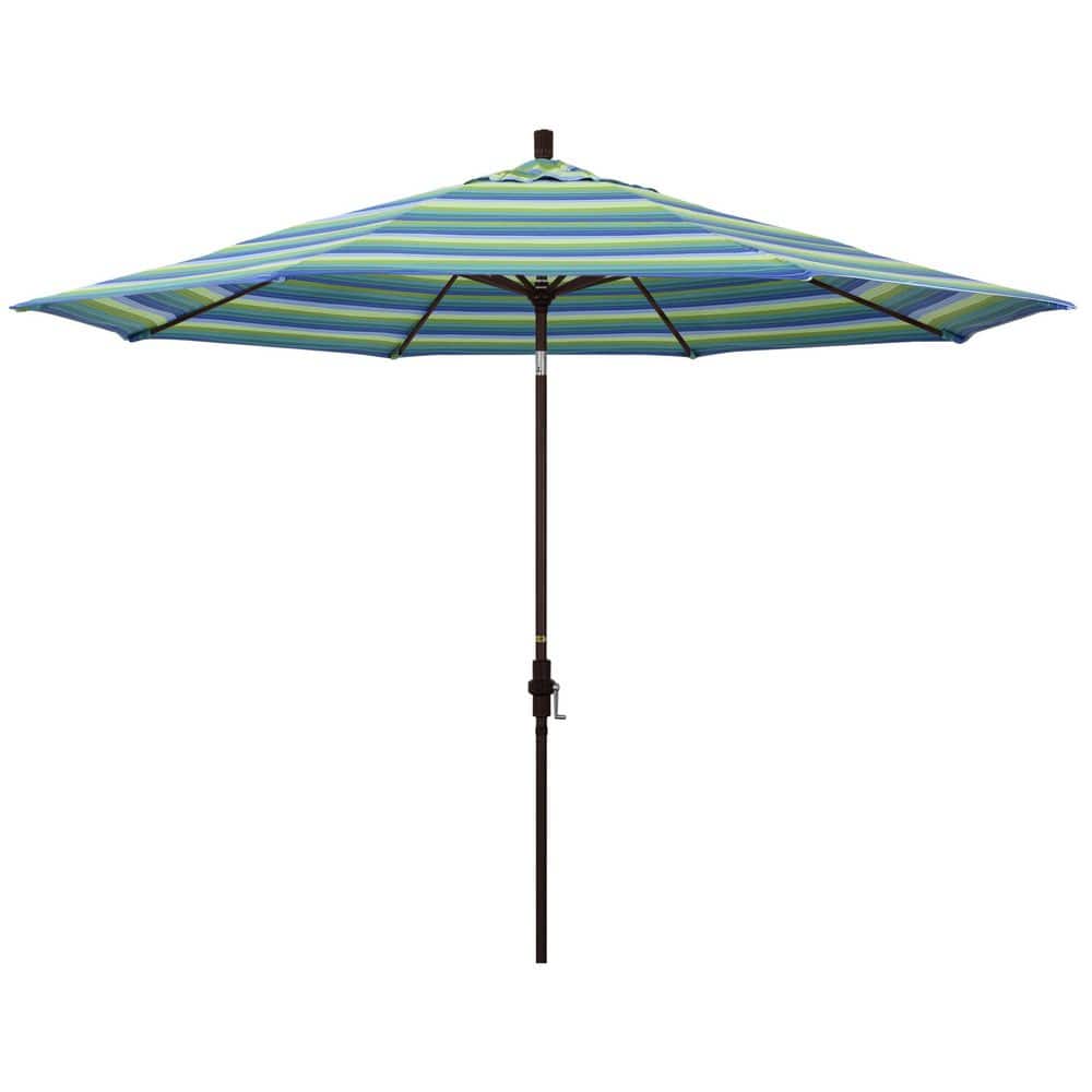 11 ft. Bronze Aluminum Market Patio Umbrella with Aluminum Ribs Collar Tilt Crank Lift in Seville Seaside Sunbrella price history on PriceWatchPro