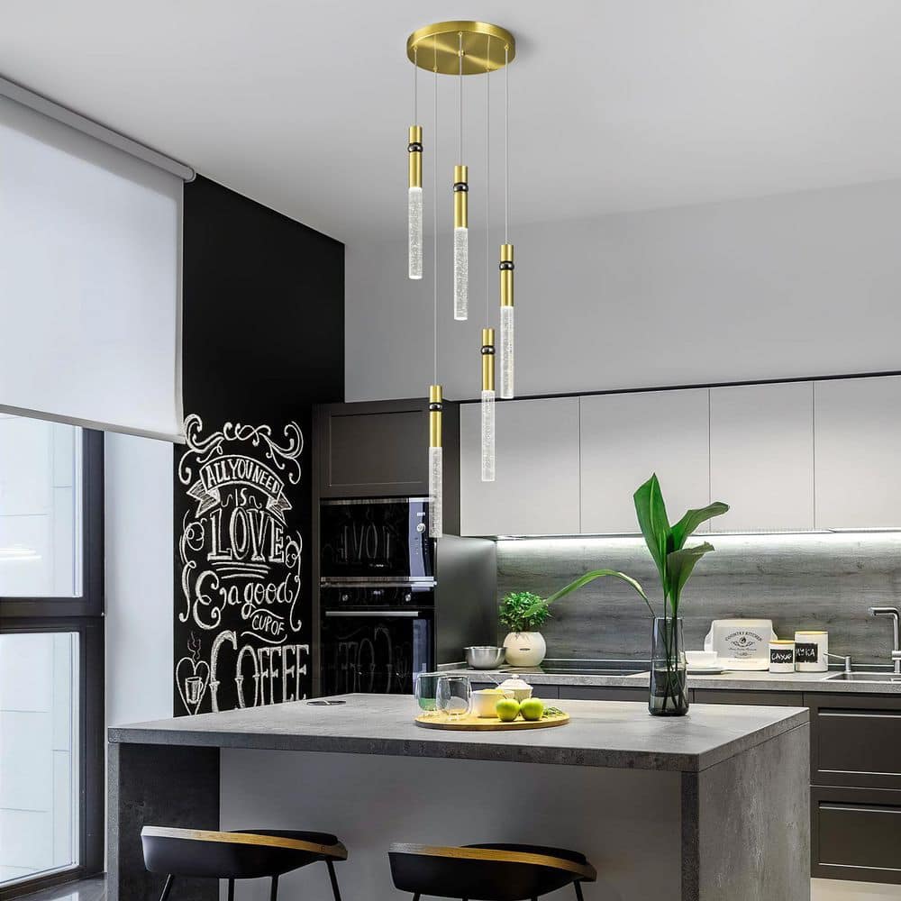 Home Lighting 30-Watts 5-Light Gold Dimmable LED Modern Pendant Light with Bubble Crystal for Kitchen Island price history on PriceWatchPro