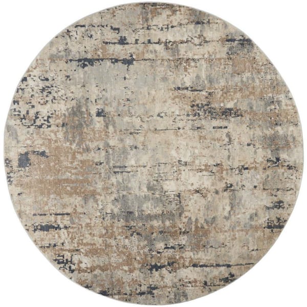 10 ft. Round Gray Abstract Washable Area Rug