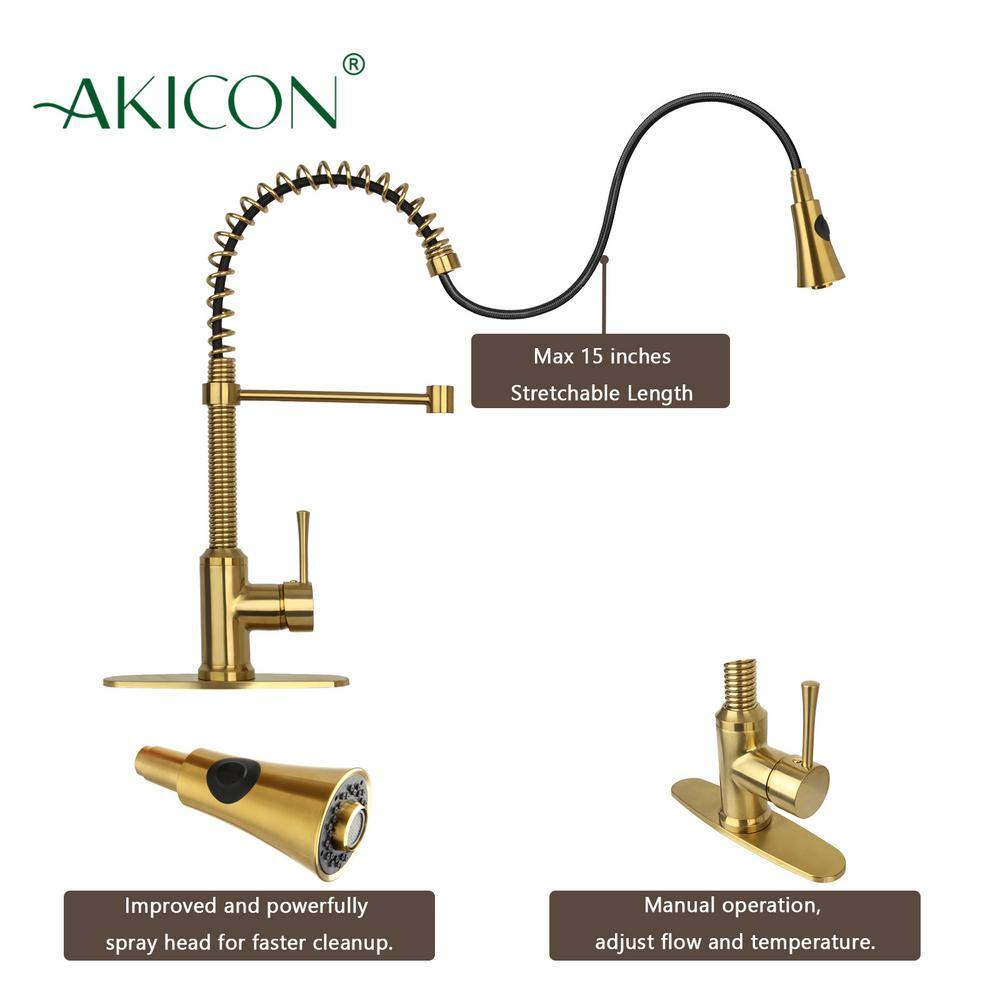 Brushed Gold Brass Pull Down Single Handle Kitchen Faucet