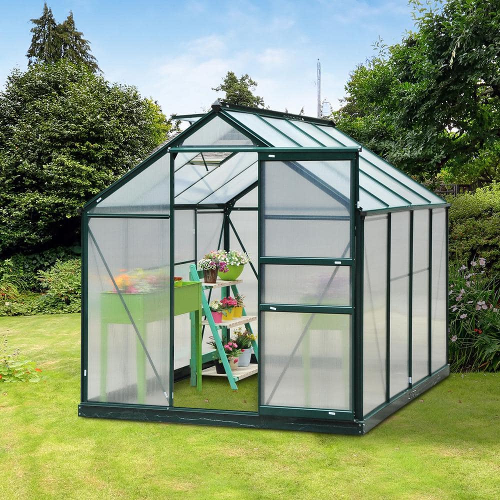 Dark Green Polycarbonate Walk-In Greenhouse with Aluminum Frame