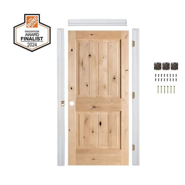 DIY 24 in. x 80 in. Knotty Alder Sq.Top VG Right-Hand Unfinished Wood Single Interior Door Kit w/ Quick Assemble Jamb