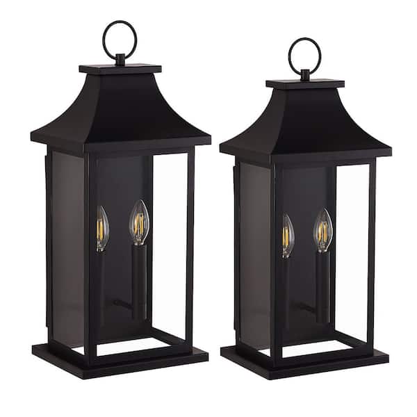 22 in. Modern Black Outdoor Wall Sconce 2-Light Waterproof Wall Light with Glass Shade (2-Pack)