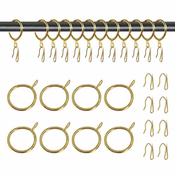 20-Pack Gold Metal Curtain Rings with 1.18 in Inner Diameter and Drapery Pin Hooks for Window and Shower