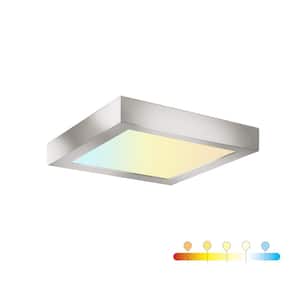 7 in. Square Color Brushed Nickel Selectable Integrated LED Flush Mount Downlight
