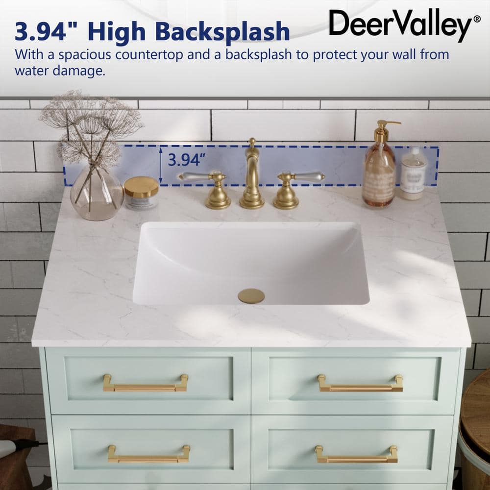 White Ceramic and Engineered Stone Bathroom Vanity Top with Sink