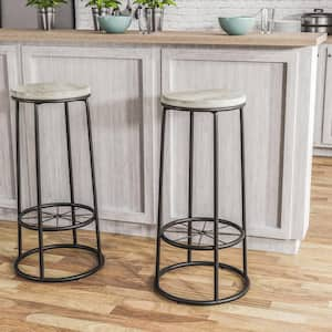 Cera 32 in. Coastal White Round Bar Height Stool (Set of 2)