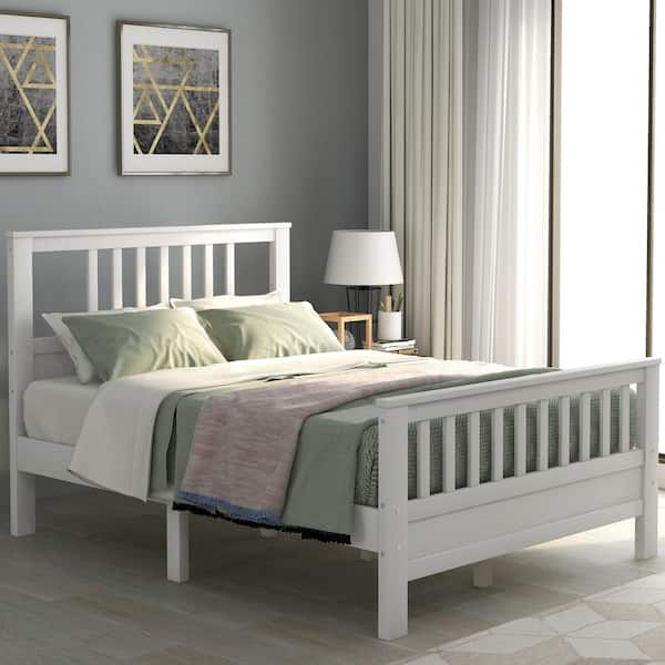 Harper & Bright Designs White Full Wood Platform Bed with Headboard and Footboard