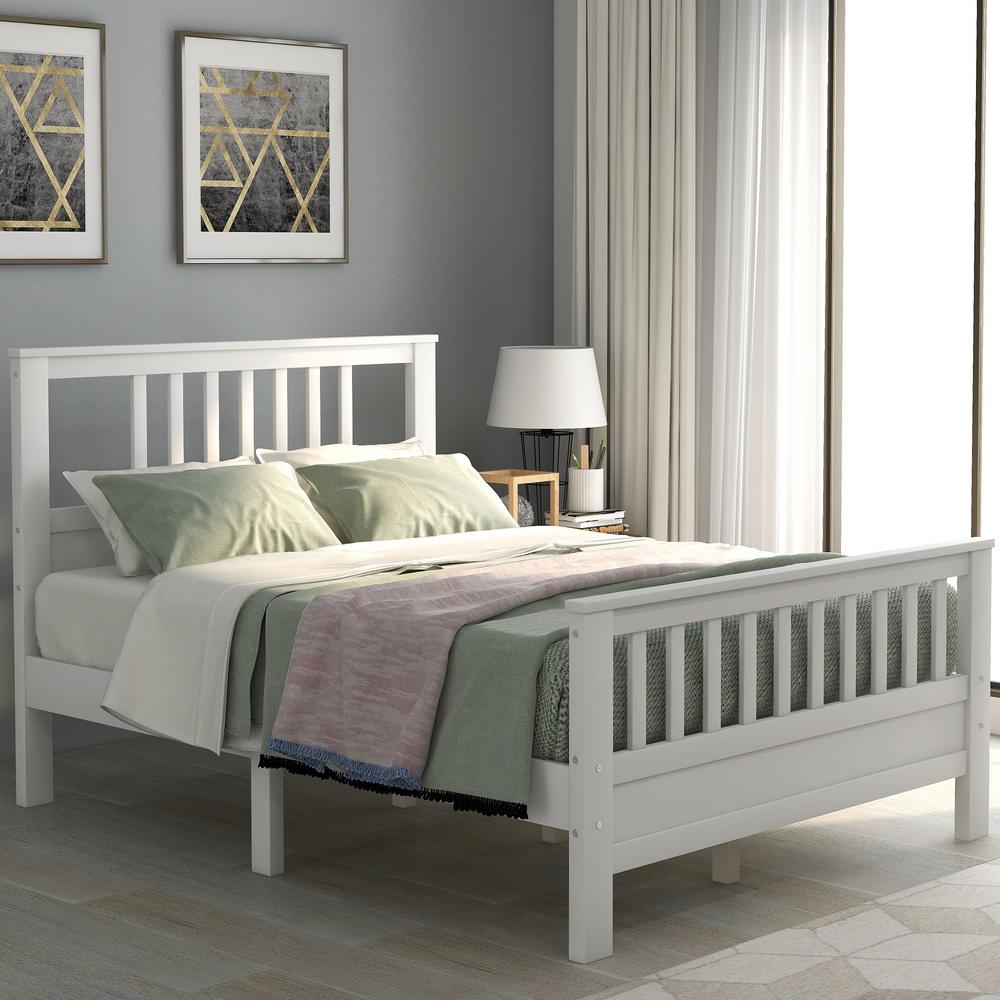 URTR 78 in. W White Full Bed Frame, Wood Platform Bed Frame with