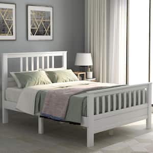 78 in. W White Full Bed Frame, Wood Platform Bed Frame with Headboard, Bed Frame with Slat Support, No Box Spring Needed