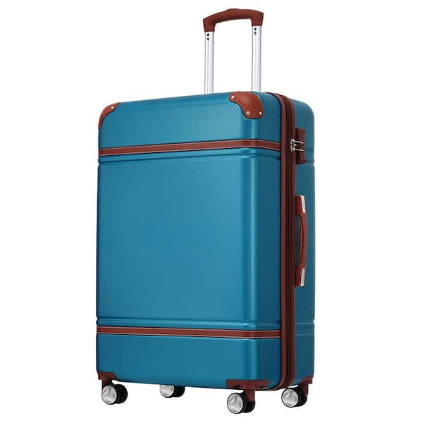 Tatahance 24 in. Blue Vintage Luggage Expandable Lightweight Suitcase with TSA Lock and Spinner Wheels