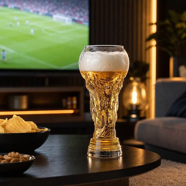 Numhew World Cup Soccer Trophy Beer Glass, 20.3 oz, Glass, Durable