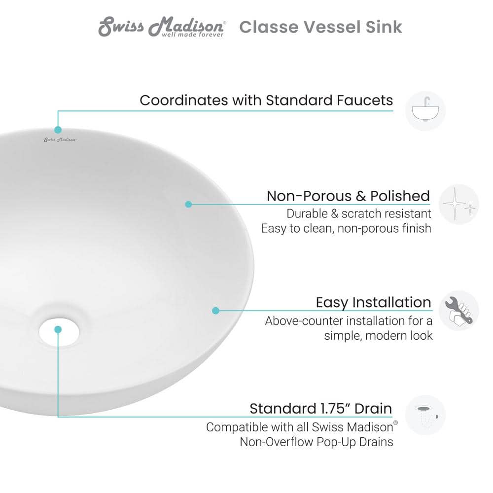 Minimalist White Ceramic Above-Counter Vessel Sink